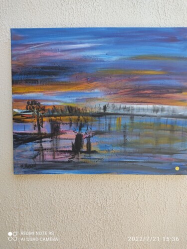 Painting titled "Bassin d'arcachon" by Micheline Husson, Original Artwork, Acrylic Mounted on Wood Stretcher frame
