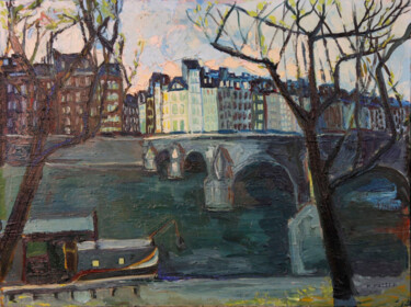 Malarstwo zatytułowany „"Le pont neuf"” autorstwa Micheline Masse, Oryginalna praca, Olej Zamontowany na Drewniana rama noszy
