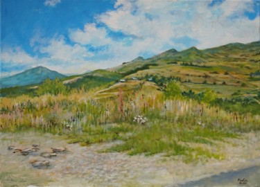 Pintura intitulada "Paysage du mont Mez…" por Michel Kulisa, Obras de arte originais, Acrílico
