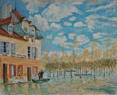 Painting titled "Le bateau de l’inon…" by Michel Kulisa, Original Artwork, Acrylic