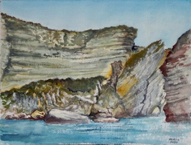 Peinture intitulée "Sous la falaise de…" par Michel Kulisa, Œuvre d'art originale, Aquarelle