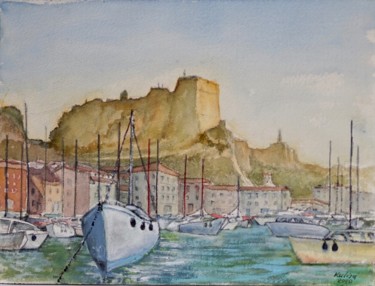 Painting titled "Citadelle et port d…" by Michel Kulisa, Original Artwork, Watercolor