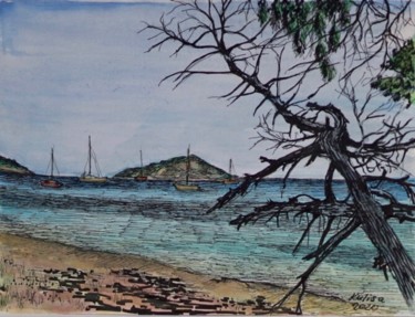 Painting titled "L’arbre mort" by Michel Kulisa, Original Artwork, Ink