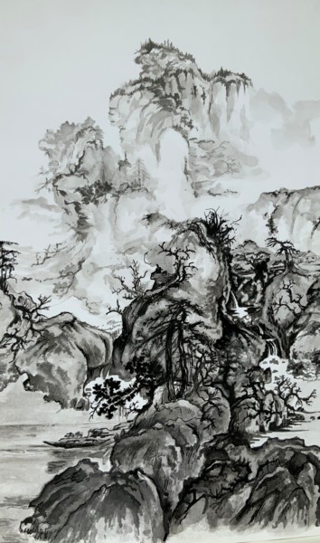 Drawing titled "Paysage chinois" by Michel Kulisa, Original Artwork, Ink