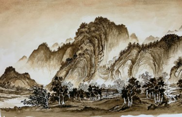Drawing titled "Montagne et vallée." by Michel Kulisa, Original Artwork, Ink