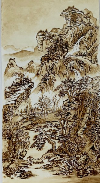 Dessin intitulée "Montagnes ." par Michel Kulisa, Œuvre d'art originale, Encre