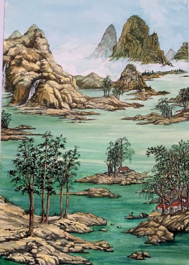 Disegno intitolato "Composition chinois…" da Michel Kulisa, Opera d'arte originale, Inchiostro