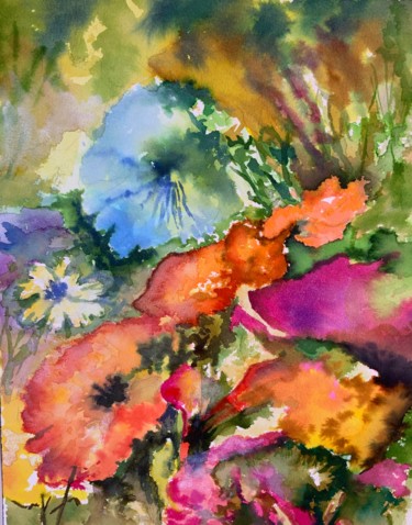 Painting titled "Fleurs." by Michel Kulisa, Original Artwork, Ink
