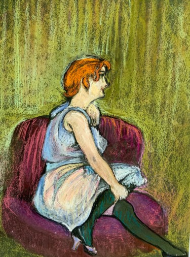 Dessin intitulée "Sur le divan." par Michel Kulisa, Œuvre d'art originale, Pastel