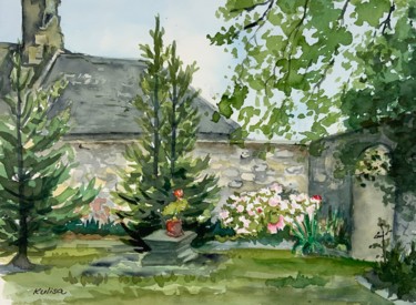 Painting titled "AU jardin." by Michel Kulisa, Original Artwork, Watercolor