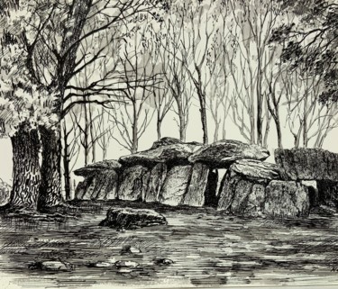 图画 标题为“Le dolmen.La roche…” 由Michel Kulisa, 原创艺术品, 墨