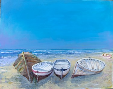 Peinture intitulée "Barques sur la grèv…" par Michel Kulisa, Œuvre d'art originale, Acrylique