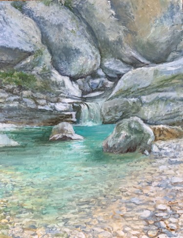 Malerei mit dem Titel "Rivière Drômoise." von Michel Kulisa, Original-Kunstwerk, Acryl