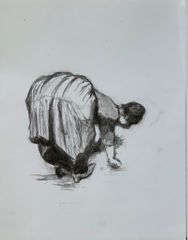 Drawing titled "Paysane" by Michel Kulisa, Original Artwork, Pencil