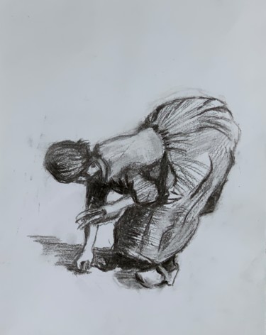 Drawing titled "Paysanne" by Michel Kulisa, Original Artwork, Pencil