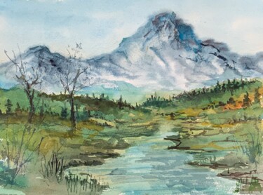 Painting titled "Vallée" by Michel Kulisa, Original Artwork, Watercolor
