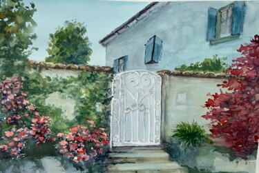 Painting titled "Portail fleuri" by Michel Kulisa, Original Artwork, Watercolor