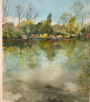 Malerei mit dem Titel "Chez Monet" von Michel Kulisa, Original-Kunstwerk, Aquarell