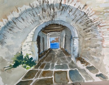 Painting titled "Passage souterrain…" by Michel Kulisa, Original Artwork, Watercolor