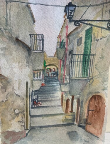 Peinture intitulée "Rue de Sicile" par Michel Kulisa, Œuvre d'art originale, Aquarelle