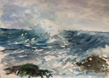 Painting titled "Mer agitée" by Michel Kulisa, Original Artwork, Watercolor