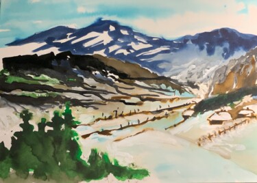 Painting titled "montagne" by Michel Kulisa, Original Artwork, Ink
