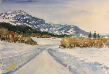 Painting titled "Route d;hiver" by Michel Kulisa, Original Artwork, Watercolor