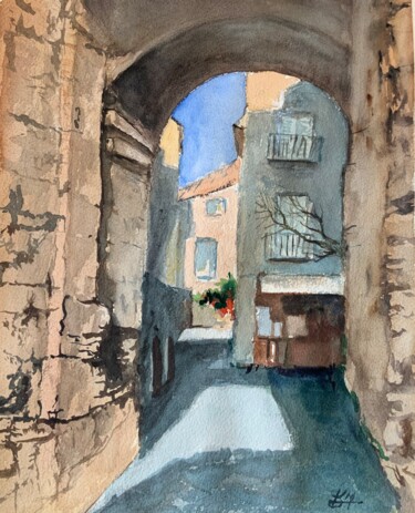 Malerei mit dem Titel "Porche" von Michel Kulisa, Original-Kunstwerk, Aquarell