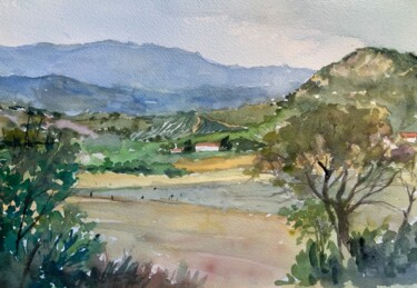 Painting titled "Campagne Corse" by Michel Kulisa, Original Artwork, Watercolor