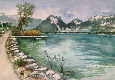 Peinture intitulée "Le lac d’Annecy" par Michel Kulisa, Œuvre d'art originale, Aquarelle
