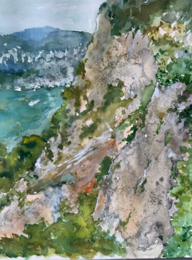 Painting titled "Le mont Faron face…" by Michel Kulisa, Original Artwork, Watercolor