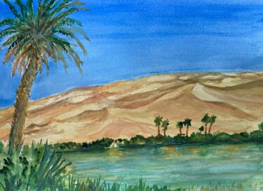 Painting titled "Oasis" by Michel Kulisa, Original Artwork, Watercolor