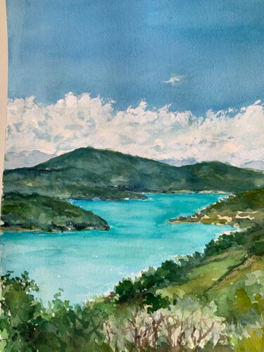 Painting titled "LAC CATALAN" by Michel Kulisa, Original Artwork, Watercolor