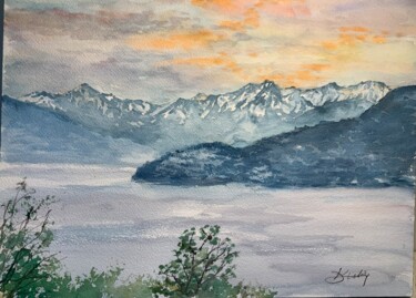 Painting titled "Lac italien" by Michel Kulisa, Original Artwork, Watercolor