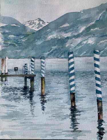 Painting titled "Lac italien 2" by Michel Kulisa, Original Artwork, Watercolor