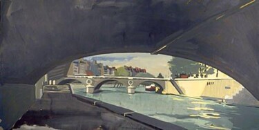 Pittura intitolato "Petit Pont and Pont…" da Michelle Auboiron, Opera d'arte originale, Olio