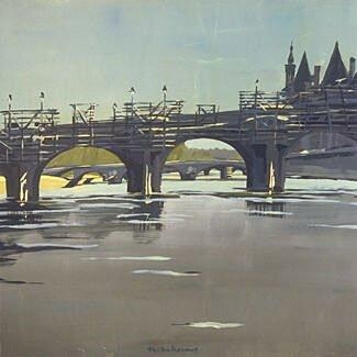 Painting titled "Pont Neuf under rep…" by Michelle Auboiron, Original Artwork, Oil