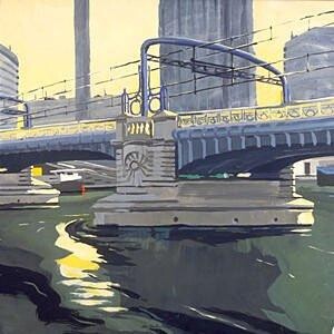 Painting titled "Pont de Passy - RER" by Michelle Auboiron, Original Artwork, Oil