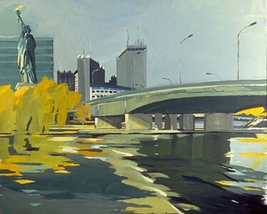 Peinture intitulée "Pont de Grenelle, s…" par Michelle Auboiron, Œuvre d'art originale, Huile