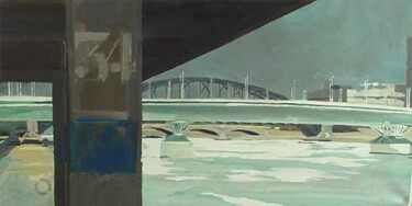 Peinture intitulée "Pont Charles-de-Gau…" par Michelle Auboiron, Œuvre d'art originale, Huile
