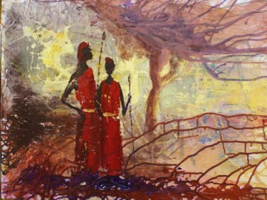 Peinture intitulée "africa-n-1." par Michelle Dechaud, Œuvre d'art originale, Acrylique