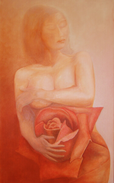 Schilderij getiteld "La dame de coeur" door Michelle Dechaud, Origineel Kunstwerk, Olie