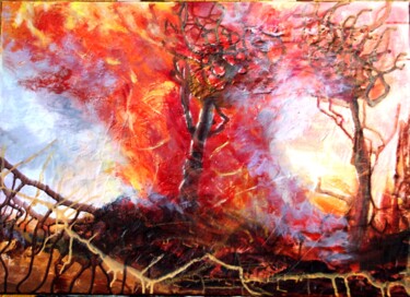 Pintura intitulada "La violence du feu." por Michelle Dechaud, Obras de arte originais, Acrílico