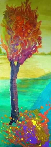 Pittura intitolato "la route en vert" da Michelle Dechaud, Opera d'arte originale, Acrilico
