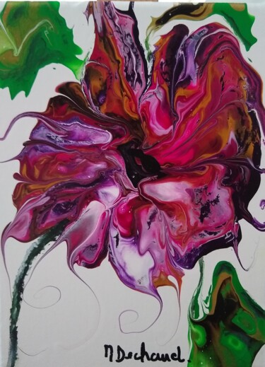 Painting titled "imagine des fleurs…" by Michelle Dechaud, Original Artwork, Acrylic Mounted on Wood Stretcher frame