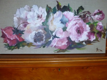 Painting titled "roses-toile-bis-1.j…" by Michelle Dorange, Original Artwork