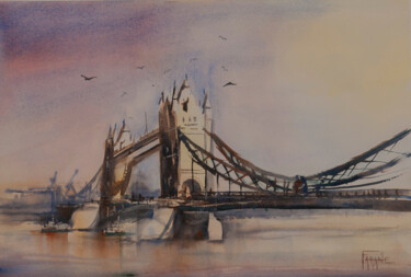 Painting titled "Londres le pont Tow…" by Michelle Thébault (Farane), Original Artwork, Watercolor