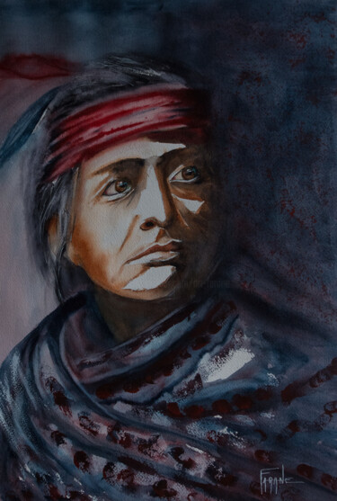 Pintura intitulada "Amérindien Navajo" por Michelle Thébault (Farane), Obras de arte originais, Aquarela