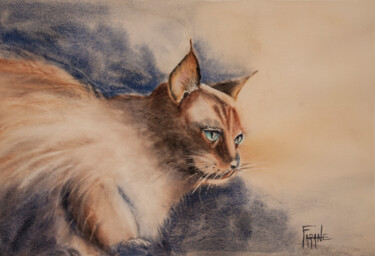 Peinture intitulée "Le chat Hut" par Michelle Thébault (Farane), Œuvre d'art originale, Aquarelle
