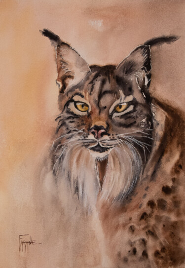 Peinture intitulée "Lynx" par Michelle Thébault (Farane), Œuvre d'art originale, Aquarelle